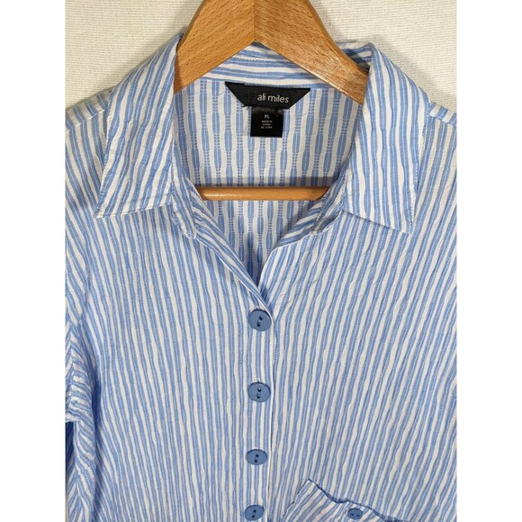 Ali Miles Top Women's PL Blue Striped Button Up Tunic Coastal Nautical Shirt - Picture 3 of 8
